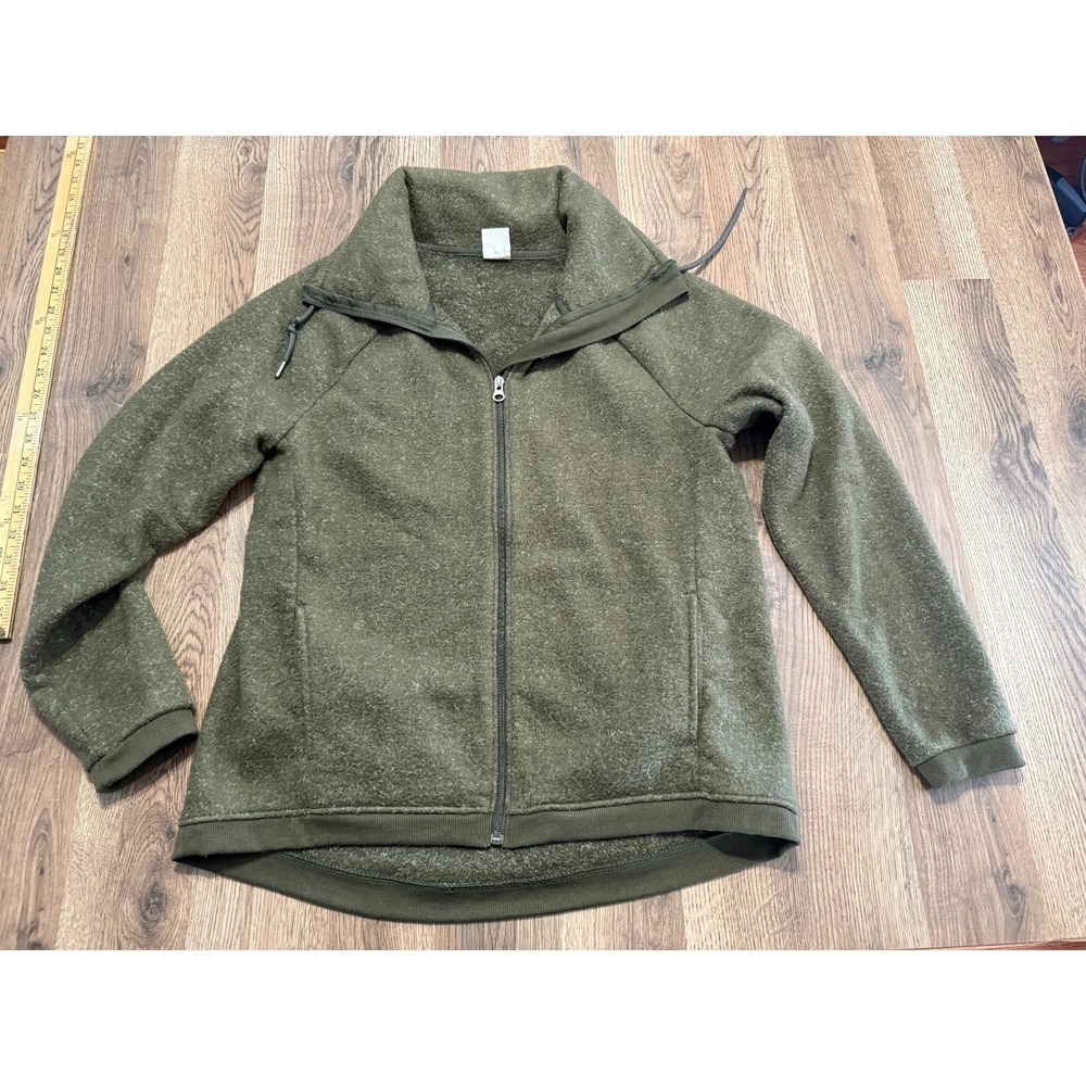AVIA Sweater Women's Size Medium Green Full Zip Drawstring Long Sleeve